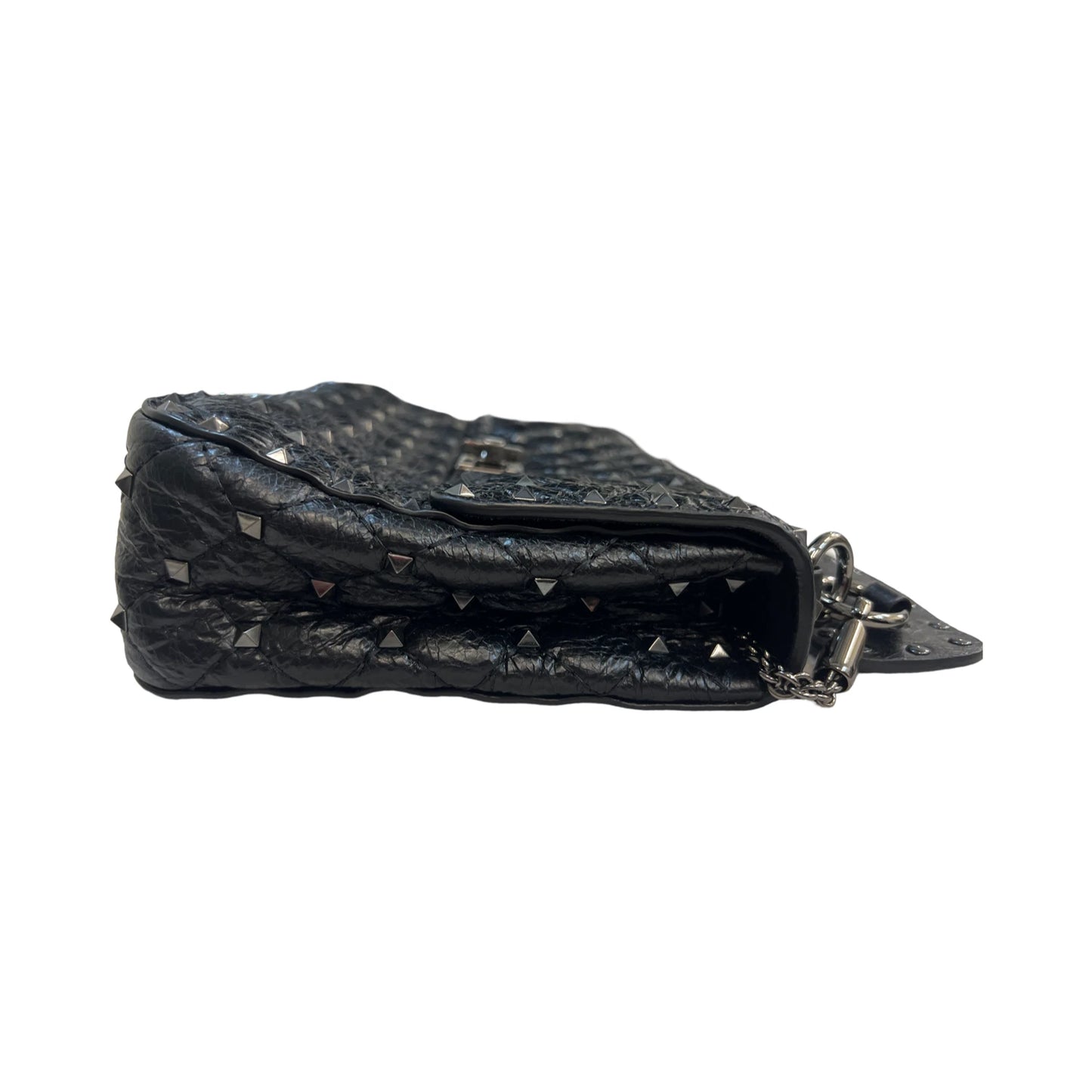 VALENTINO GARAVANI Craquele Nappa Medium Rockstud Spike Shoulder Bag Black Purse